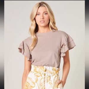 Callie Cotton Knit Ruffle Sleeve Top, NEW, Boutique